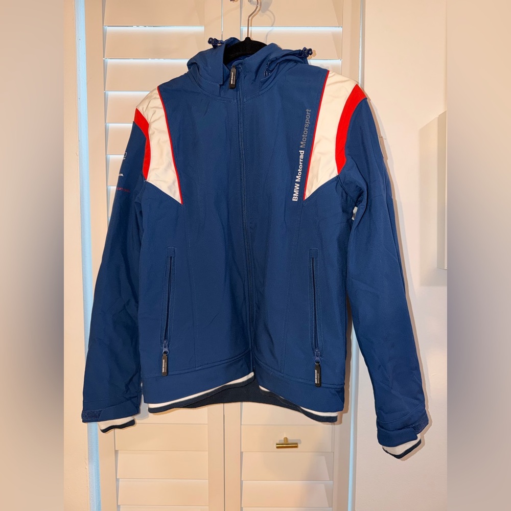 BMW Men's Blue Performance Jacket with Red and White Highlights